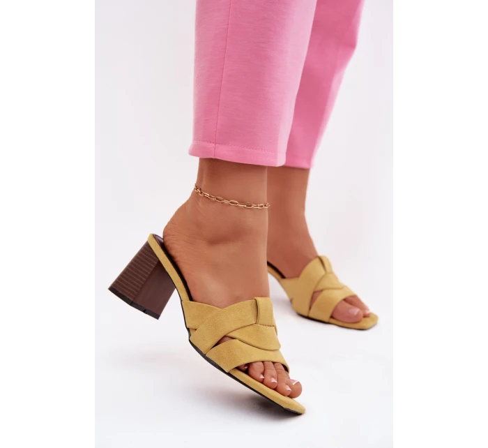 Dámské sandály na podpatku s řemínky Eko semišové Žluté Corivelle