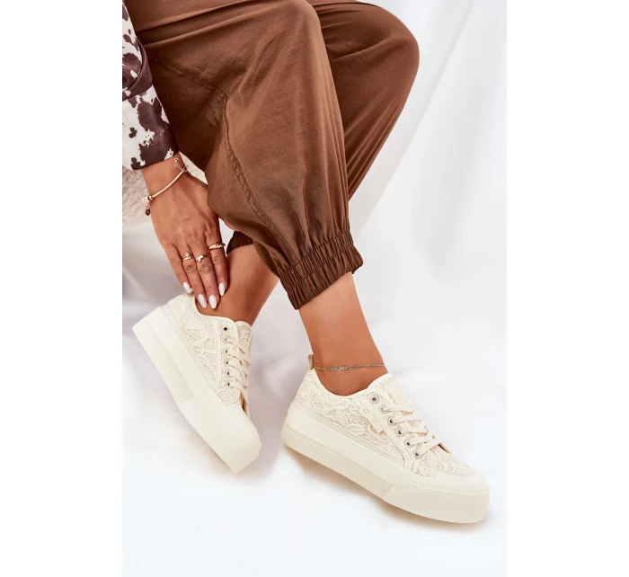 Dámské krajkové tenisky Big Star – béžové