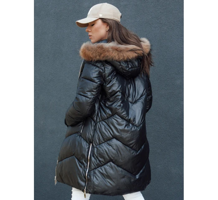 Dámská prošívaná zimní bunda z umělé kožešiny s kapucí LAGOON černá FashionStreet TY4499 Dámská prošívaná zimní bunda z umělé kožešiny s kapucí LAGOON černá FashionStreet TY4499