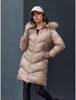 Dámská prošívaná zimní bunda z umělé kožešiny s kapucí camel model 21979752 - Dstreet