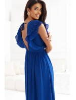 Midi šaty s volány a výstřihem chrpová barva model 21290271 - numoco Midi šaty s volány a výstřihem chrpová barva model 21290271 - numoco