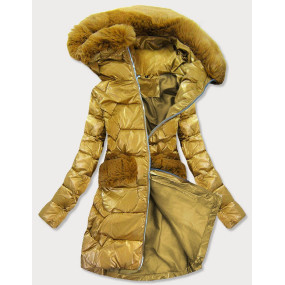 Prošívaná dámská zimní bunda ve zlaté barvě (f180)