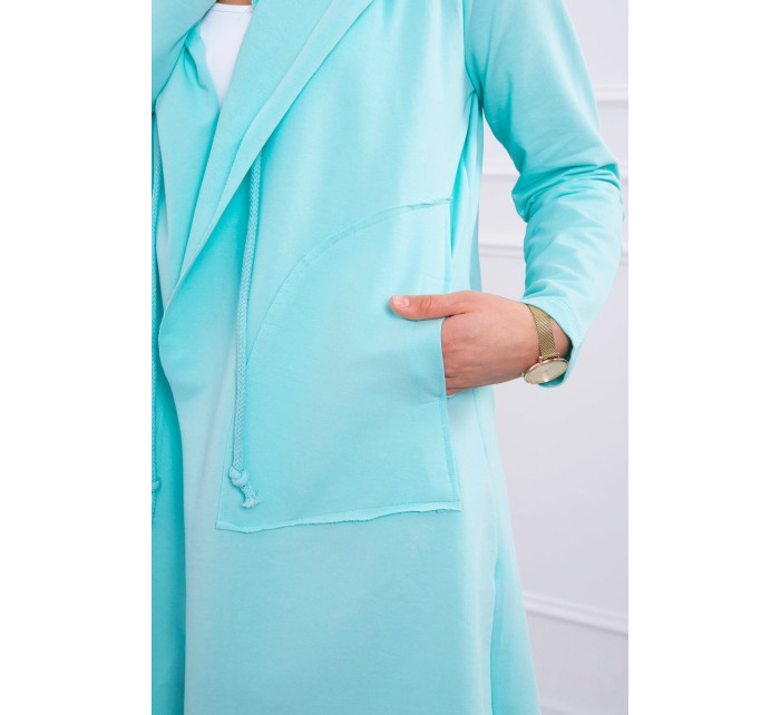 Volná bunda s kapucí v mátové barvě