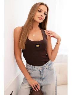 Dámská pruhovaná top na ramínkách s ozdobnou nášivkou hnědá