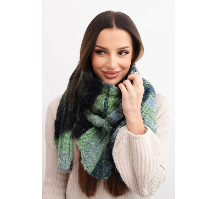 Dámský vlněný šál měkký a teplý v barevných pruzích KN19 zelený