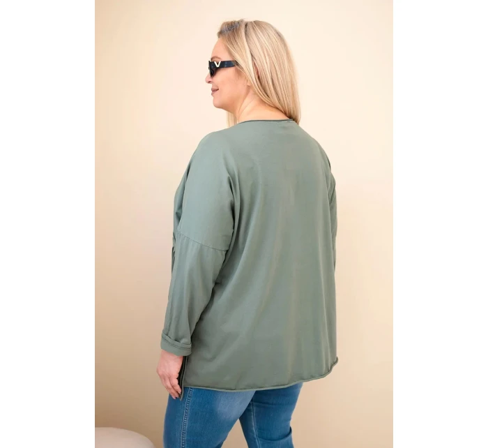 Dámská bavlněná blůza Plus Size s třásněmi khaki