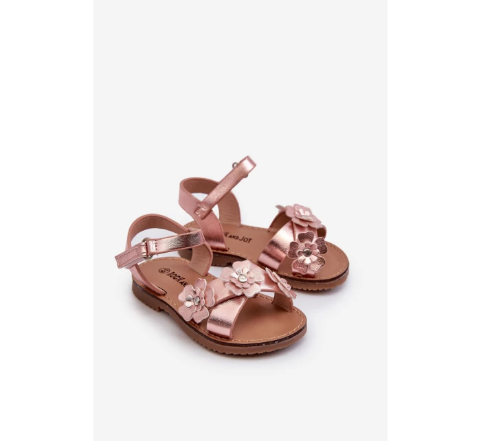 Dětské sandálky zdobené květy s suchým zipem růžové Fagossa