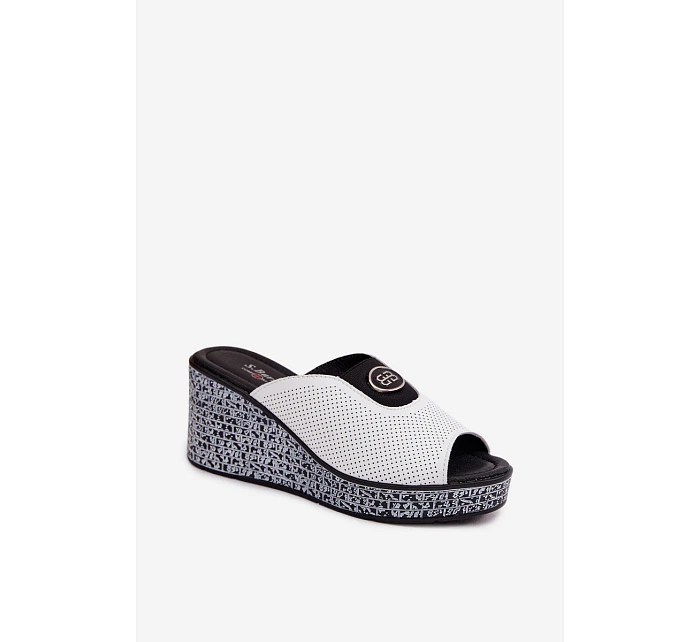 Kožené nazouváky na platformě s ozdobou model 22100370 Bílé - S.Barski