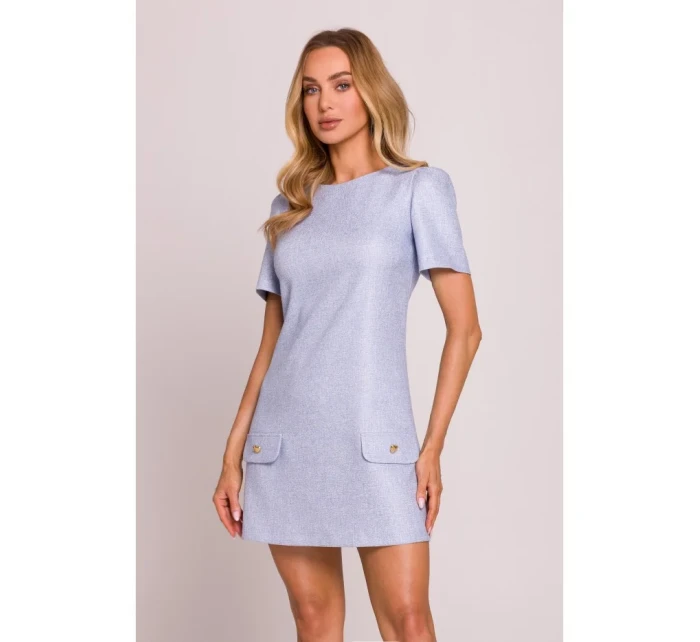 M855 Mini šaty áčkového střihu - světle modré