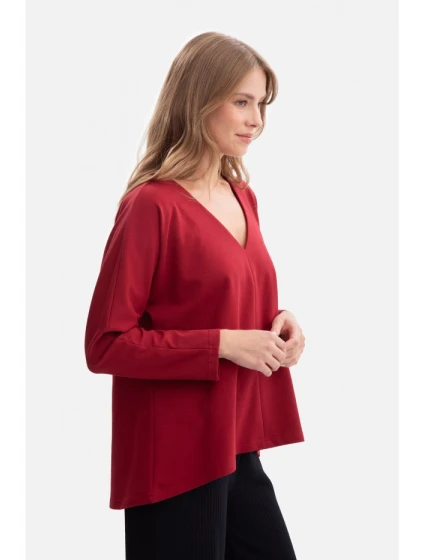 model 21379898 Pletený svetr s výstřihem do V bordó - BeWear