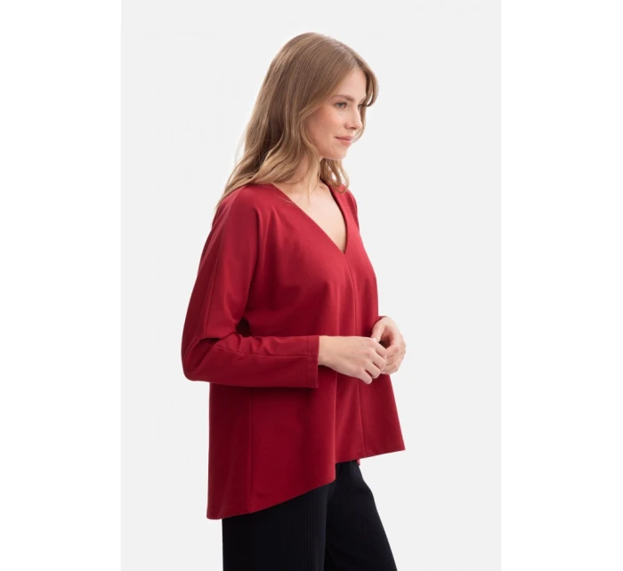 B304 Pletený svetr s výstřihem do V - bordó