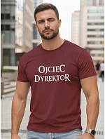 Tshirt męski klasyczny z napisem bawełniany bordowy model 22217852 - FashionStreet
