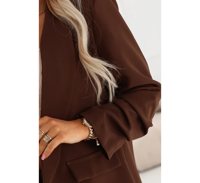 model 21796735 Dámské klasické sako s nabíranými rukávy čokoládové - numoco basic