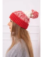 Dámská čepice s bambulí Abigail K326 raspberry+ecru Dámská čepice s bambulí Abigail K326 raspberry+ecru