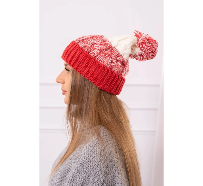 Dámská čepice s bambulí Abigail K326 raspberry+ecru Dámská čepice s bambulí Abigail K326 raspberry+ecru
