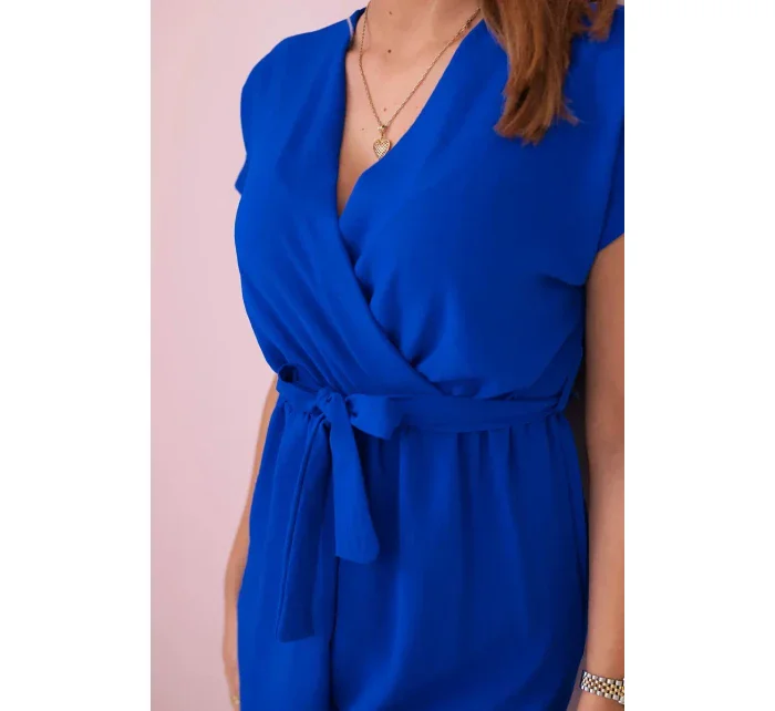 Krátký overal zavazovaný v pase chrpově modrá