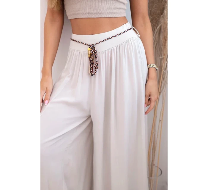 Dámské kalhoty z viskózy se širokými nohavicemi tmavě béžová