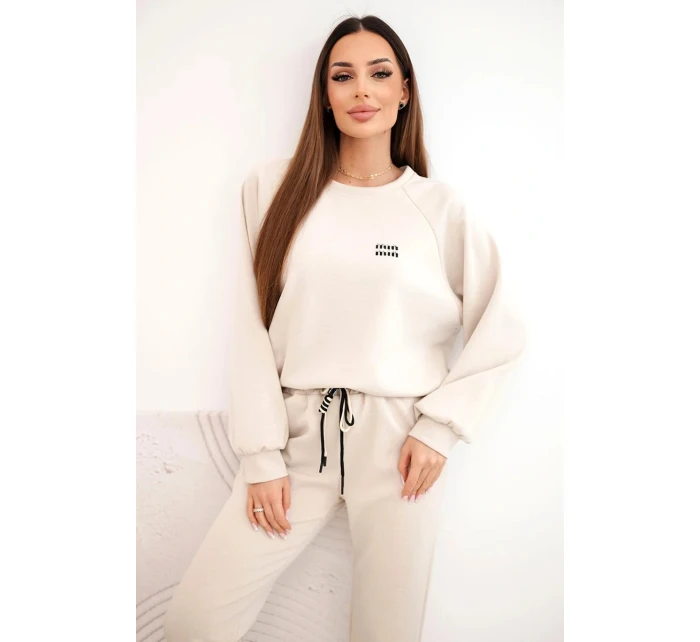 Dámský komplet z viskózy s mikinou a kalhotami béžový