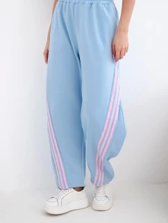 Dámské máslové kalhoty z viskózy s lampasem modré