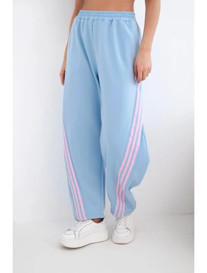 Dámské máslové kalhoty z viskózy s lampasem modré Dámské máslové kalhoty z viskózy s lampasem modré