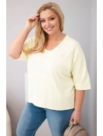 Dámská bavlněná oversize halenka Plus Size s výstřihem do V žlutá