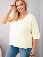 Dámská bavlněná oversize halenka Plus Size s výstřihem do V žlutá