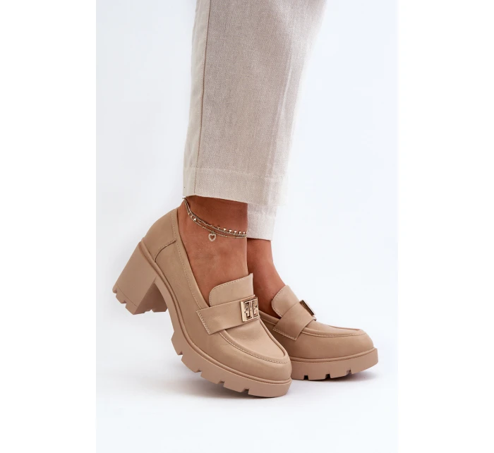 Dámské polobotky na masivním podpatku s ozdobou Beige model 21655247 - Boto
