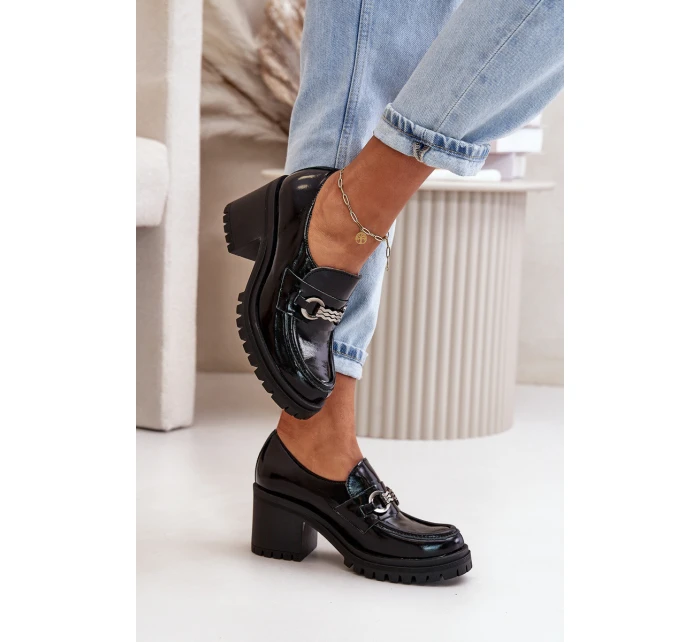 Zazoo 20175 Lakované Polobotky Dámské Na Podpatku Přírodní Kůže Černé