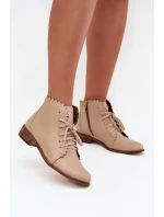 Kožené Boty Na Plochém Podpatku Béžové model 21703484 - Zazoo Kožené Boty Na Plochém Podpatku Béžové model 21703484 - Zazoo