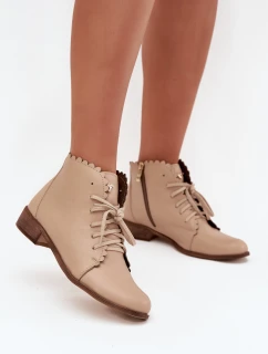 Kožené Boty Na Plochém Podpatku Béžové Zazoo 2964