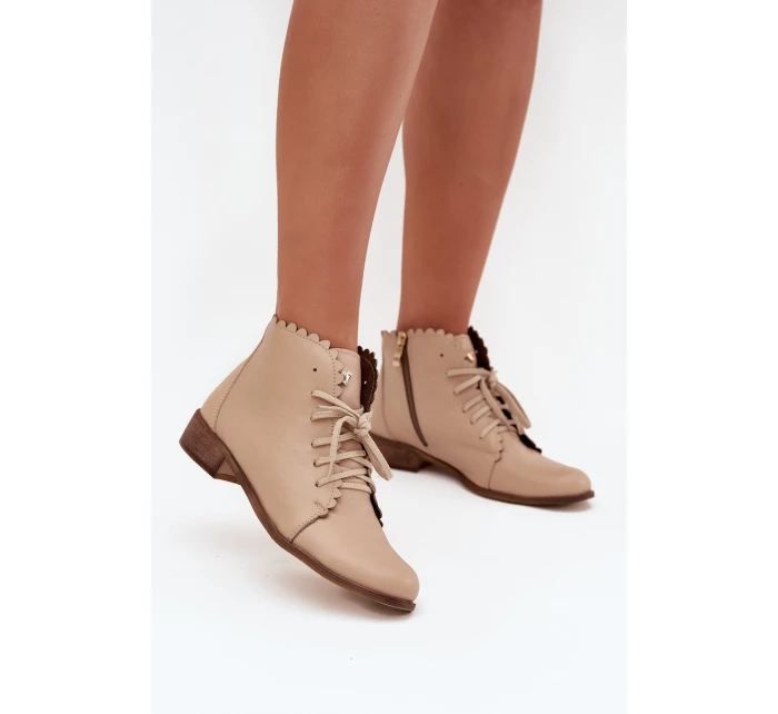 Kožené Boty Na Plochém Podpatku Béžové model 21703484 - Zazoo Kožené Boty Na Plochém Podpatku Béžové model 21703484 - Zazoo