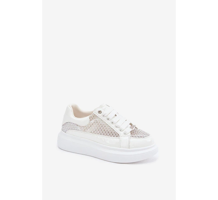 Kožené Dámské Tenisky S Dekorací model 22095158 Bílé - Goe Kožené Dámské Tenisky S Dekorací model 22095158 Bílé - Goe