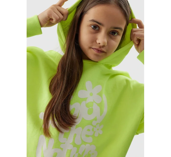 Dívčí tepláková mikina bez zapínání a s kapucí 4F - žlutá Dívčí tepláková mikina bez zapínání a s kapucí 4F - žlutá