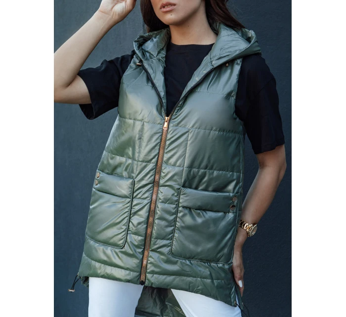 Dámská prošívaná dlouhá vesta s kapucí JESS zelená FashionStreet TY4442