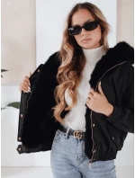 Dámská zimní bunda krátká s kožešinou černá model 21991168 - Dstreet