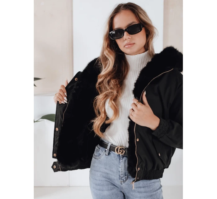 Dámská zimní bunda krátká s kožešinou černá model 21991168 - Dstreet