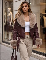 Kurtka damska zimowa skórzana z futerkiem bordowa model 22371781 - FashionStreet Kurtka damska zimowa skórzana z futerkiem bordowa model 22371781 - FashionStreet
