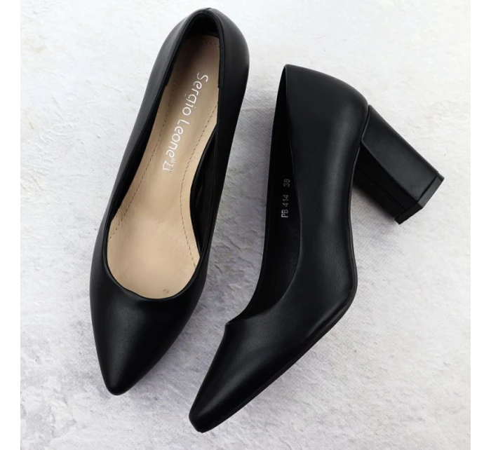 Dámské černé lodičky Sergio Leone s jehlovým podpatkem PB414