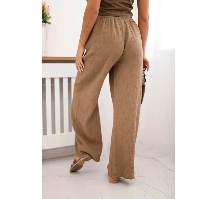 Mušelínové kalhoty se širokou nohavicí velbloud