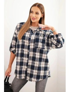 Dámská bavlněná kostkovaná košile s efektem model 21321846 modrá - K-Fashion