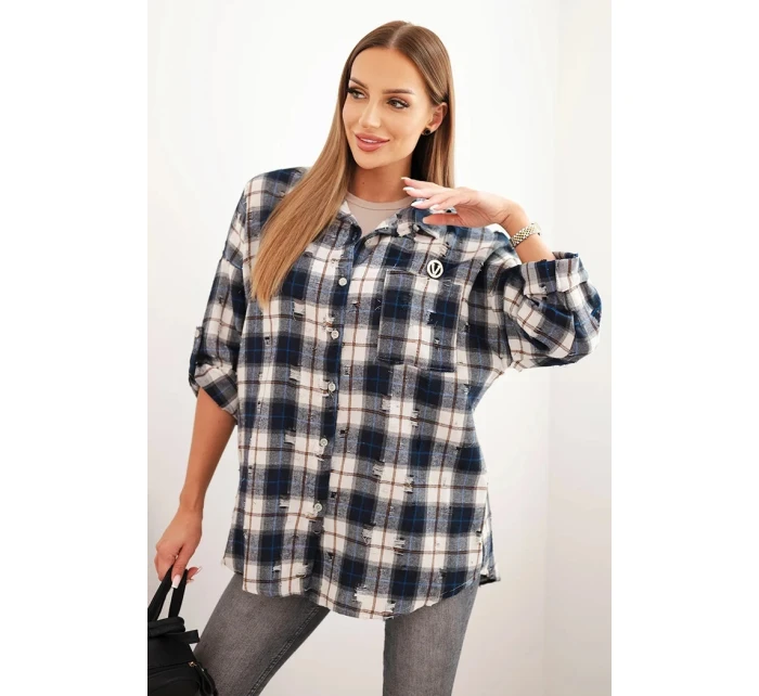 Dámská bavlněná kostkovaná košile s efektem model 21321846 modrá - K-Fashion Dámská bavlněná kostkovaná košile s efektem model 21321846 modrá - K-Fashion