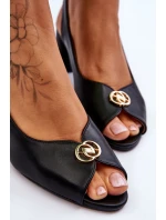 Módní kožené sandály na podpatku Černé model 21613315 - EVENTO Módní kožené sandály na podpatku Černé model 21613315 - EVENTO