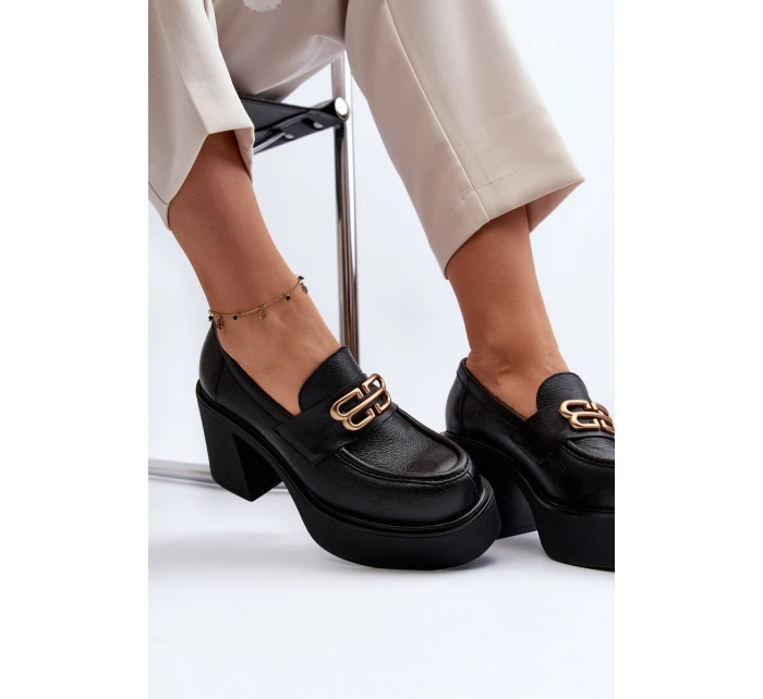 Zazoo 20170 Kožené Dámské Polobotky na Podpatku Černé