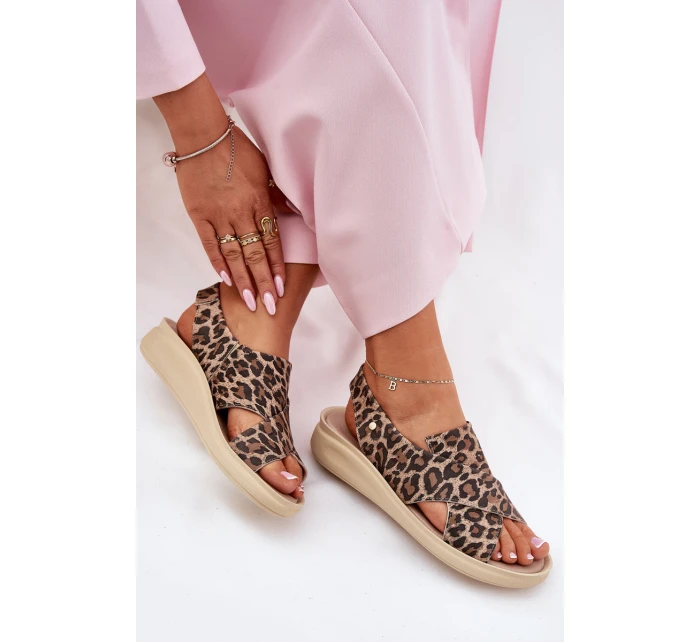 Zazoo 40392 Kožené Sandály Dámské Leopardí Hnědé Zazoo 40392 Kožené Sandály Dámské Leopardí Hnědé