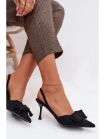 Dámské sandály na podpatku s mašlí Černé Hestia Dámské sandály na podpatku s mašlí Černé Hestia