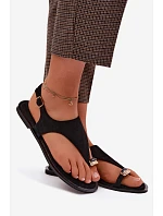 Dámské sandály Ploché se zlatým detailem Eko semiš Černé Jelviane