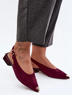 Kožené Semišové Dámské Sandály na Nízkém Podpatku D&A CR61-3050 Bordó