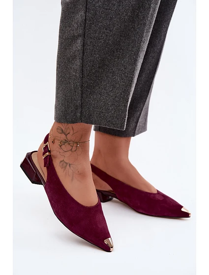 Kožené Semišové Dámské Sandály na Nízkém Podpatku D&A CR61-3050 Bordó