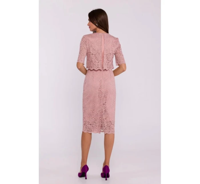 Krajkové šaty model 21105536 pudrové - Moe