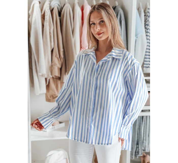 Dámské oversize tričko s prodlouženým zadním dílem SAMONE v modrobílých pruzích FashionStreet DY0461